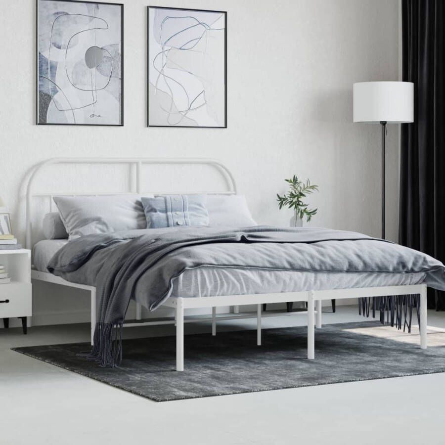 VidaXL Bedframe met hoofdeinde staal wit 208x158x90 5 cm - Foto 5