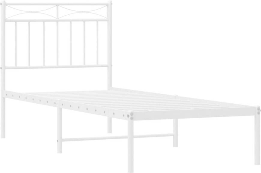 VidaXL Bedframe met hoofdbord zonder matras metaal wit 75x190 cm
