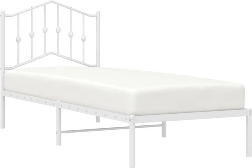 VidaXL Bedframe met hoofdbord zonder matras metaal wit 75x190 cm