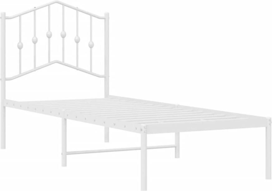 VidaXL Bedframe met hoofdbord zonder matras metaal wit 75x190 cm - Foto 4