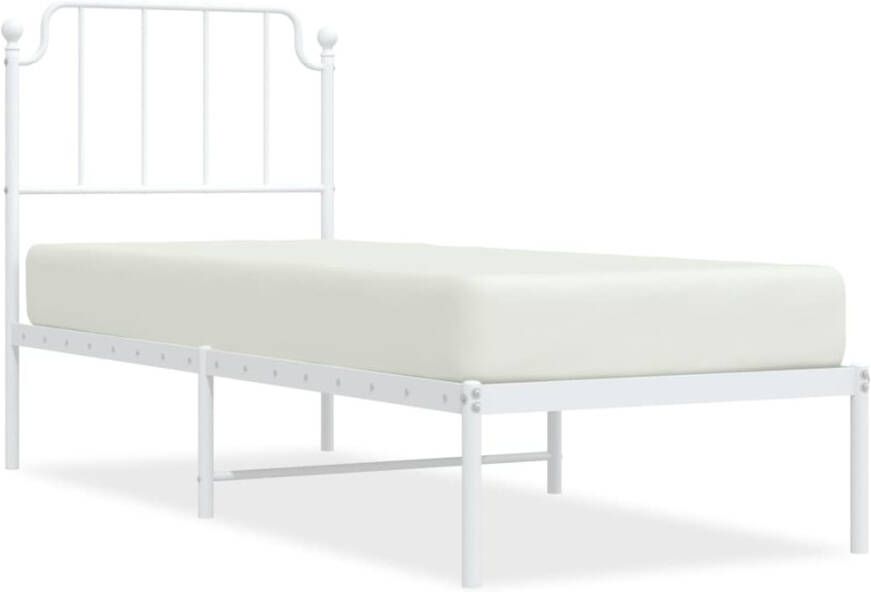 VidaXL Bedframe met hoofdbord zonder matras metaal wit 75x190 cm