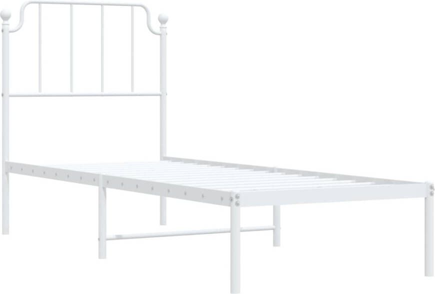 VidaXL Bedframe met hoofdbord zonder matras metaal wit 75x190 cm - Foto 4
