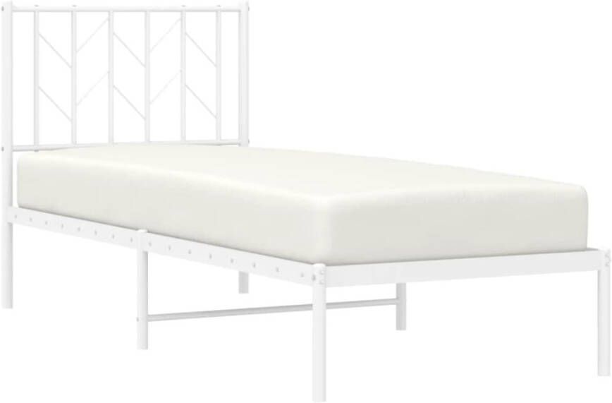 VidaXL Bedframe met hoofdbord zonder matras metaal wit 75x190 cm