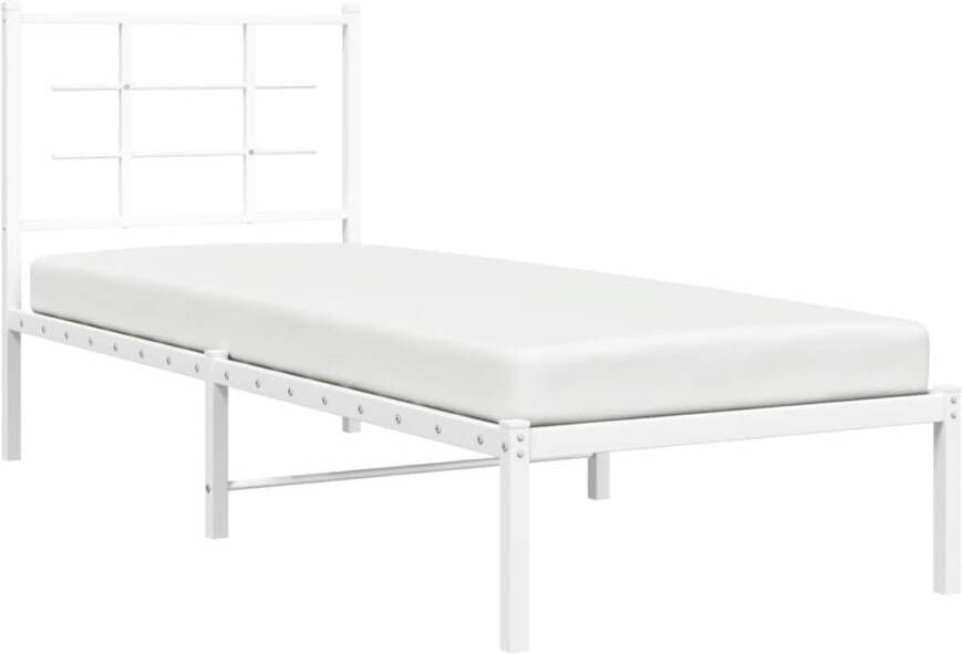 VidaXL Bedframe met hoofdbord zonder matras metaal wit 75x190 cm - Foto 4