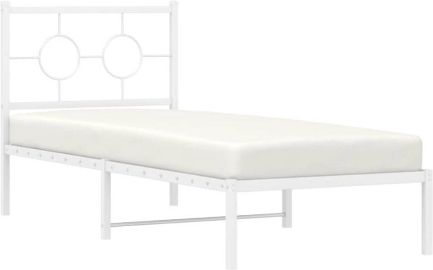 VidaXL Bedframe met hoofdbord zonder matras metaal wit 75x190 cm - Foto 3