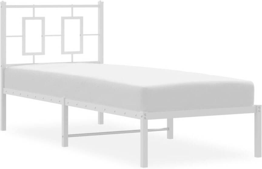 VidaXL Bedframe met hoofdbord zonder matras metaal wit 75x190 cm - Foto 3