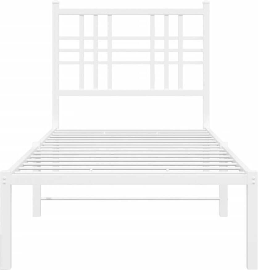 VidaXL Bedframe met hoofdbord zonder matras metaal wit 75x190 cm - Foto 3