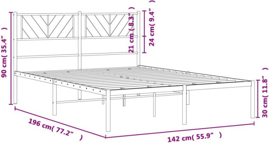 VidaXL -Bedframe-met-hoofdbord-metaal-zwart-135x190-cm - Foto 5