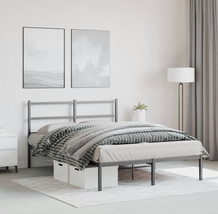 VidaXL -Bedframe-met-hoofdbord-metaal-zwart-135x190-cm