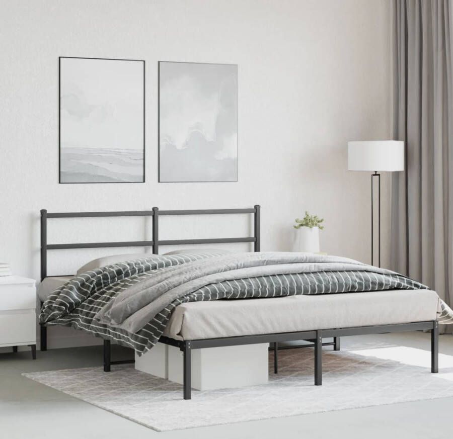 VidaXL -Bedframe-met-hoofdbord-metaal-zwart-160x200-cm