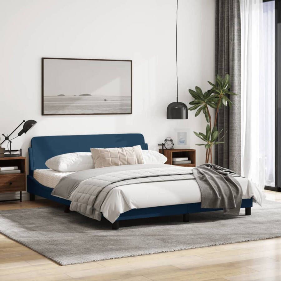 VidaXL Bedframe met hoofdeinde zonder matras 160x200 cm stof blauw