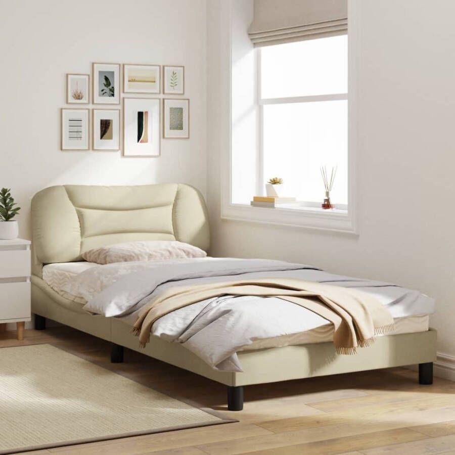 VidaXL -Bedframe-met-hoofdbord-stof-crèmekleurig-100x200-cm - Foto 1