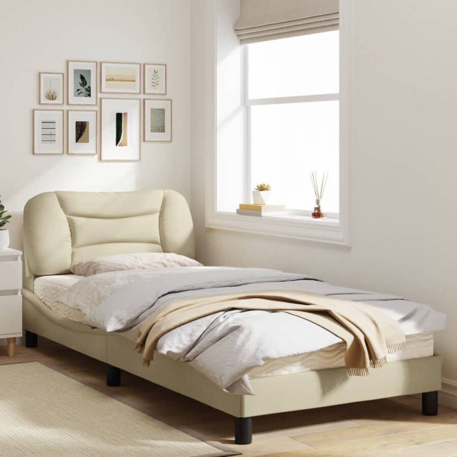 VidaXL -Bedframe-met-hoofdbord-stof-crèmekleurig-90x200-cm - Foto 1