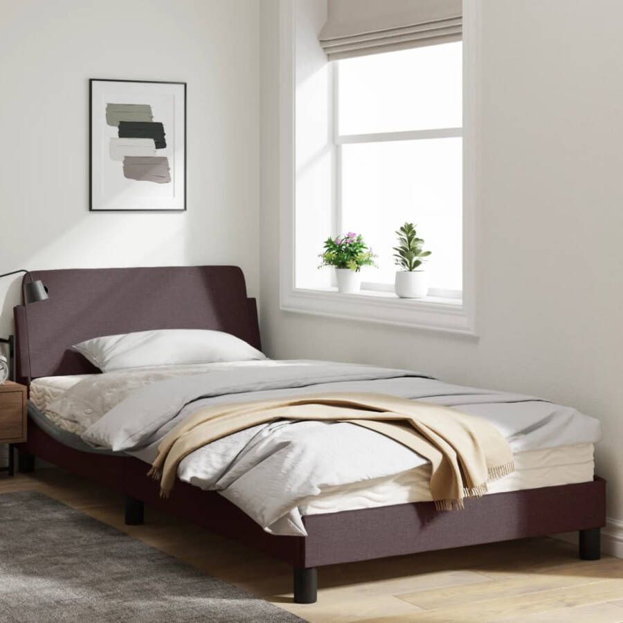 VidaXL -Bedframe-met-hoofdbord-stof-donkerbruin-100x200-cm