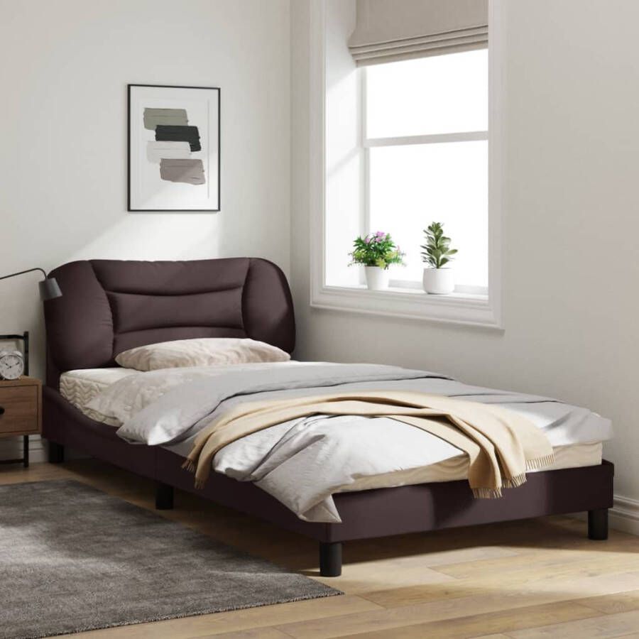 VidaXL -Bedframe-met-hoofdbord-stof-donkerbruin-100x200-cm