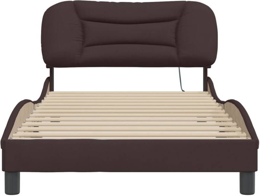 VidaXL -Bedframe-met-hoofdbord-stof-donkerbruin-100x200-cm - Foto 2