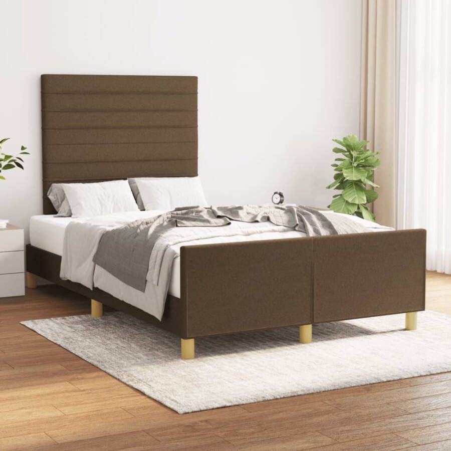 VidaXL -Bedframe-met-hoofdbord-stof-donkerbruin-120x190-cm