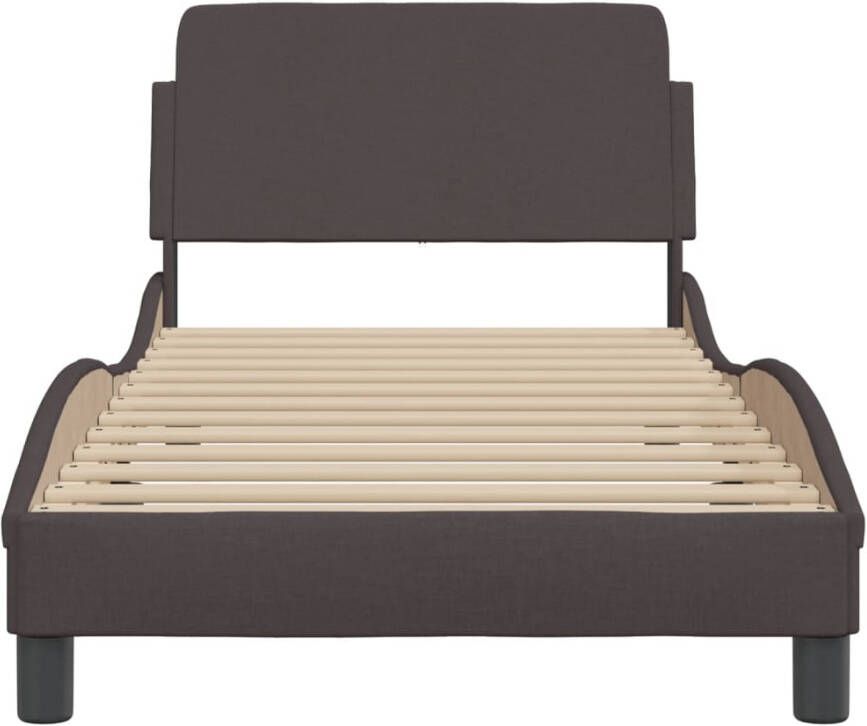 VidaXL -Bedframe-met-hoofdbord-stof-donkerbruin-90x200-cm - Foto 2