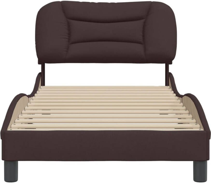 VidaXL -Bedframe-met-hoofdbord-stof-donkerbruin-90x200-cm - Foto 2