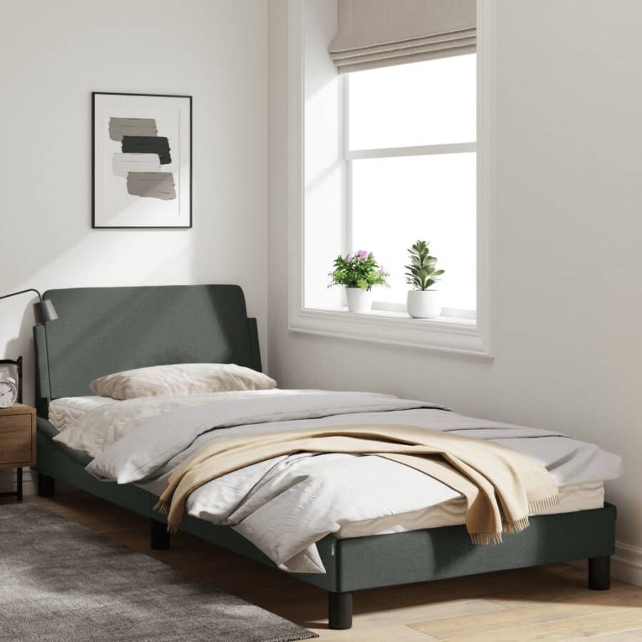 VidaXL -Bedframe-met-hoofdbord-stof-donkergrijs-90x190-cm