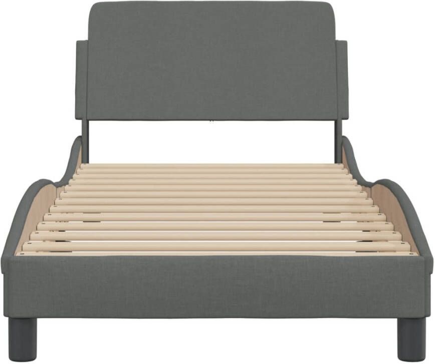 VidaXL -Bedframe-met-hoofdbord-stof-donkergrijs-90x190-cm - Foto 2