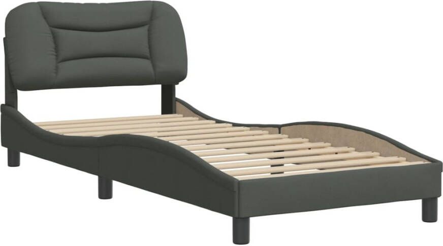 VidaXL -Bedframe-met-hoofdbord-stof-donkergrijs-90x190-cm - Foto 4