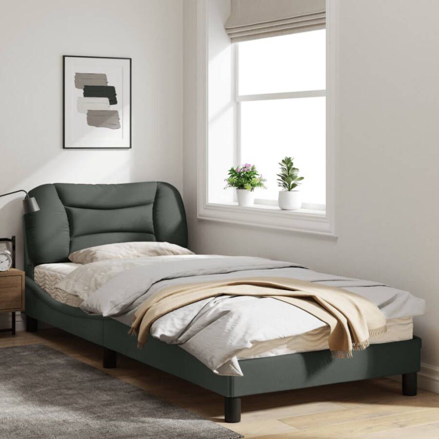 VidaXL -Bedframe-met-hoofdbord-stof-donkergrijs-90x190-cm