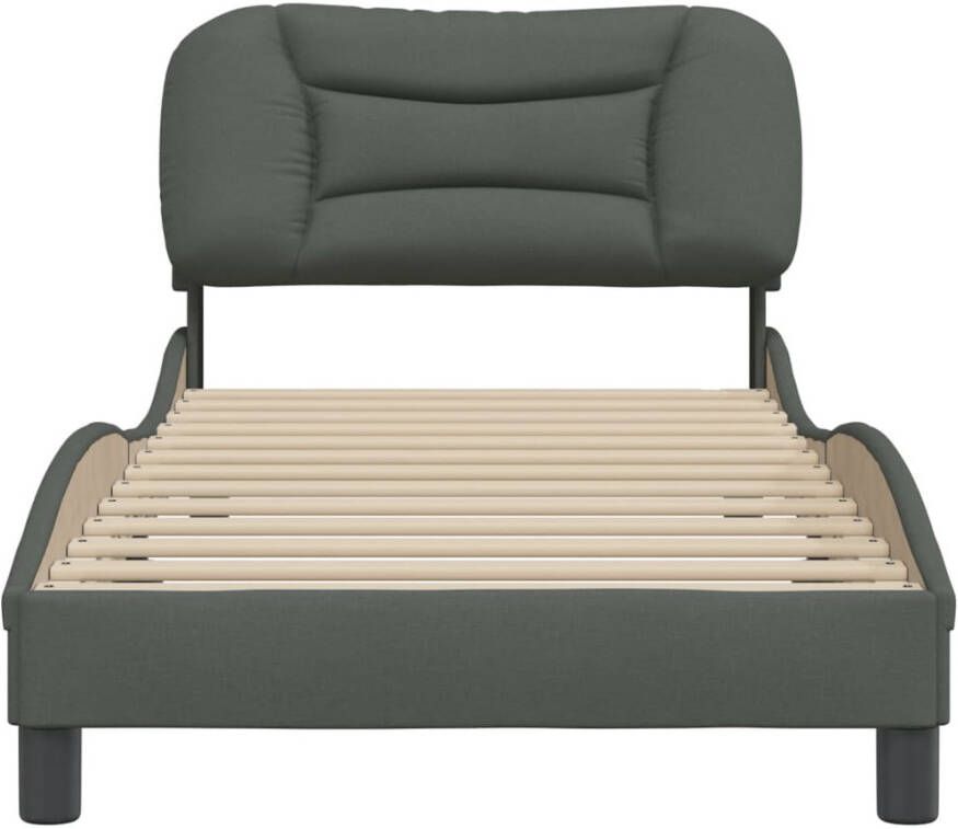 VidaXL -Bedframe-met-hoofdbord-stof-donkergrijs-90x190-cm - Foto 2