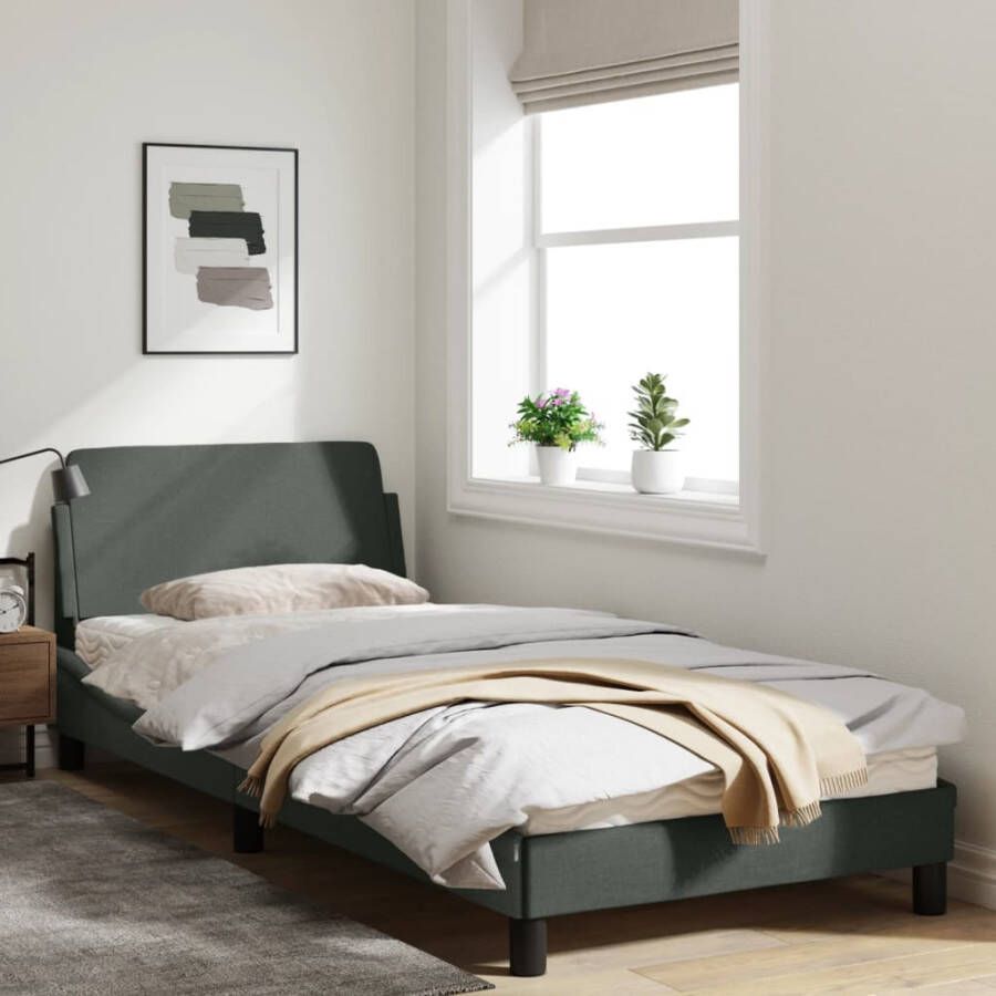 VidaXL -Bedframe-met-hoofdbord-stof-donkergrijs-90x200-cm