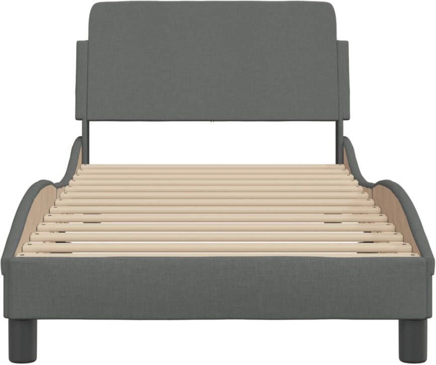 VidaXL -Bedframe-met-hoofdbord-stof-donkergrijs-90x200-cm - Foto 2