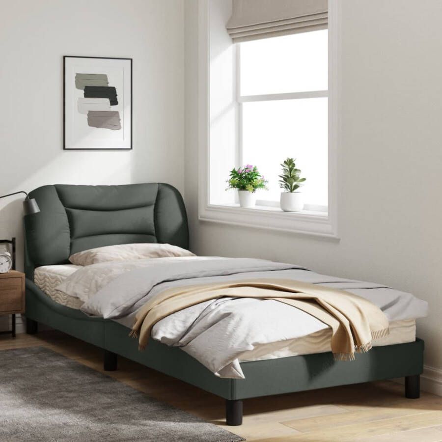 VidaXL -Bedframe-met-hoofdbord-stof-donkergrijs-90x200-cm