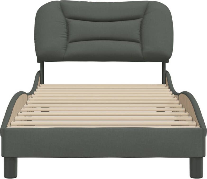 VidaXL -Bedframe-met-hoofdbord-stof-donkergrijs-90x200-cm - Foto 2