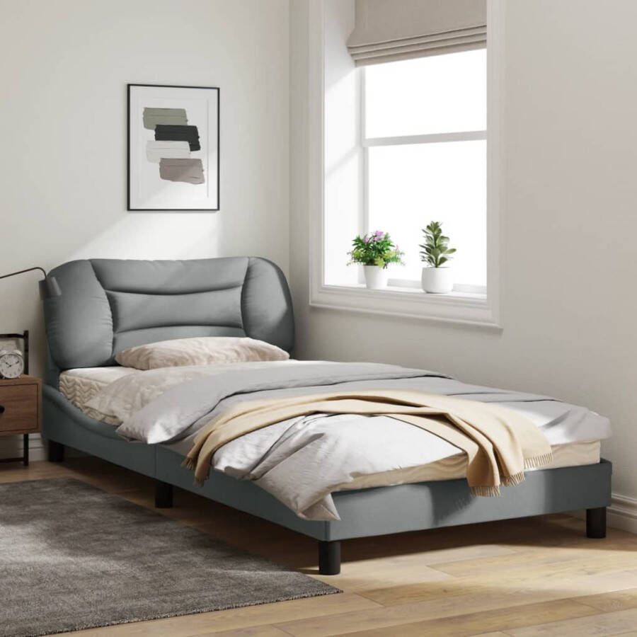 VidaXL -Bedframe-met-hoofdbord-stof-lichtgrijs-100x200-cm