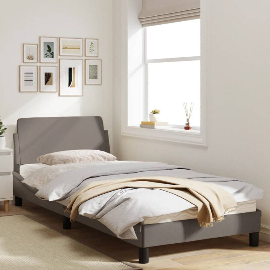 VIDAXL Bedframe met hoofdeinde zonder matras 90x200 cm stof taupe