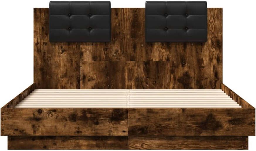 VidaXL -Bedframe-met-hoofdeinde-bewerkt-hout-gerookt-eiken-135x190-cm - Foto 2
