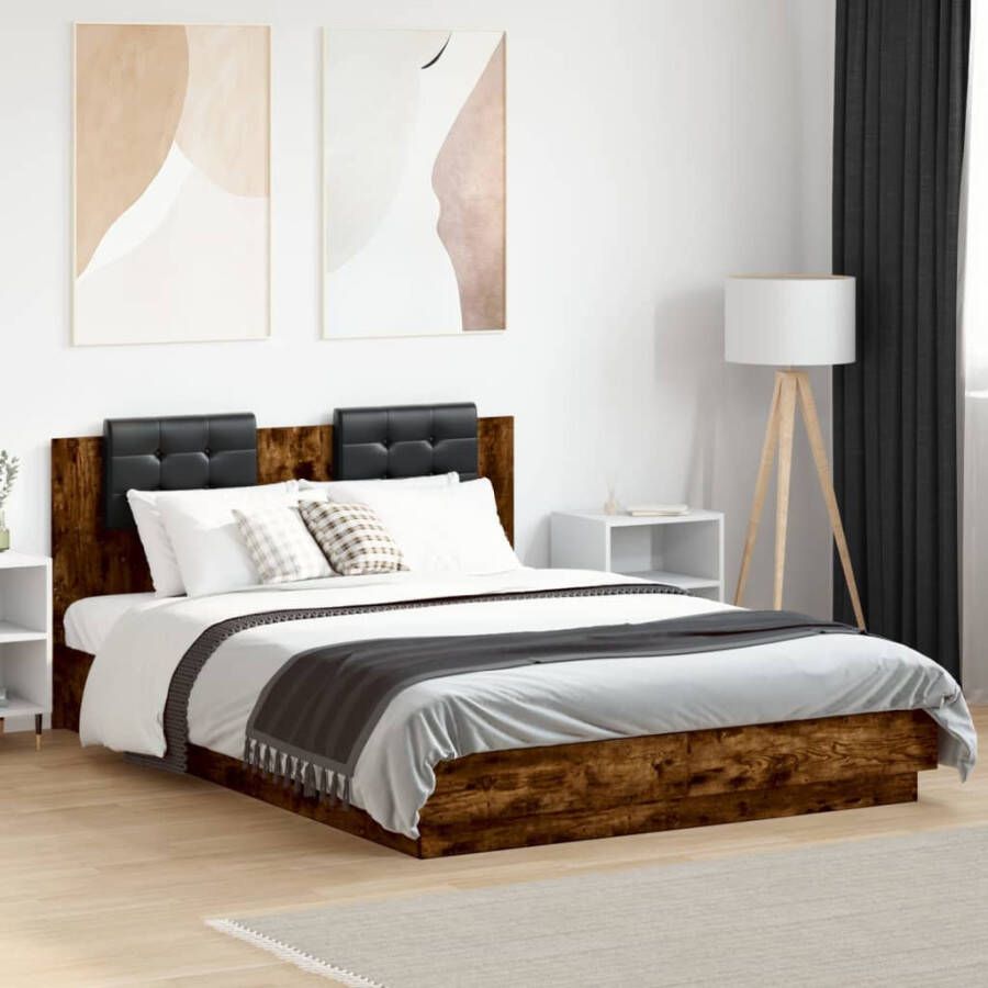 VidaXL -Bedframe-met-hoofdeinde-bewerkt-hout-gerookt-eiken-150x200-cm - Foto 2