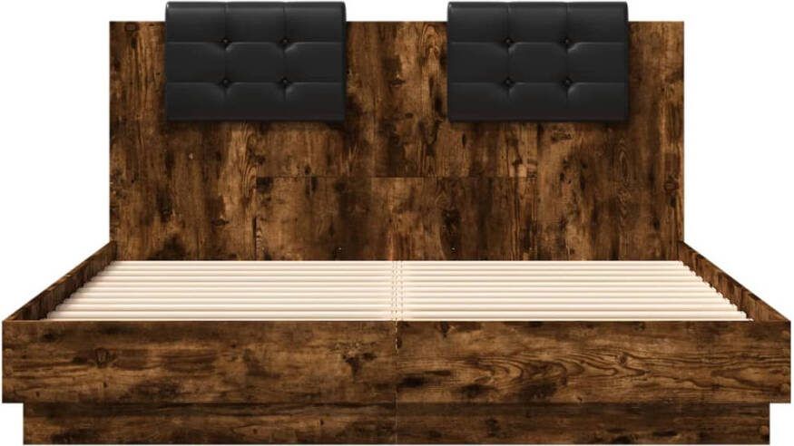 VidaXL -Bedframe-met-hoofdeinde-bewerkt-hout-gerookt-eiken-150x200-cm