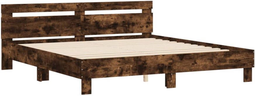 VidaXL -Bedframe-met-hoofdeinde-bewerkt-hout-gerookt-eiken-200x200-cm