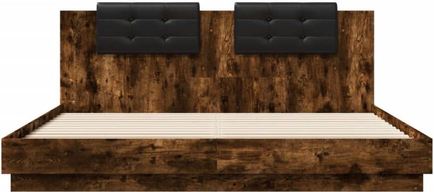 VidaXL -Bedframe-met-hoofdeinde-bewerkt-hout-gerookt-eiken-200x200-cm
