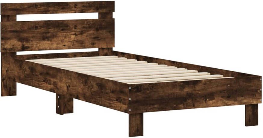 VidaXL Bedframe met hoofdeinde bewerkt hout gerookt eiken 90x190 cm Bed Frame Houten Bed Bruine Bed Tweepersoonsbed King Size Bed - Foto 9