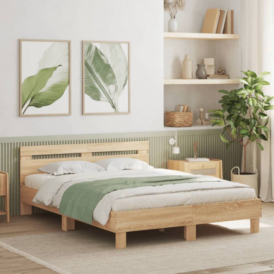 VidaXL -Bedframe-met-hoofdeinde-bewerkt-hout-sonoma-eiken-150x200-cm