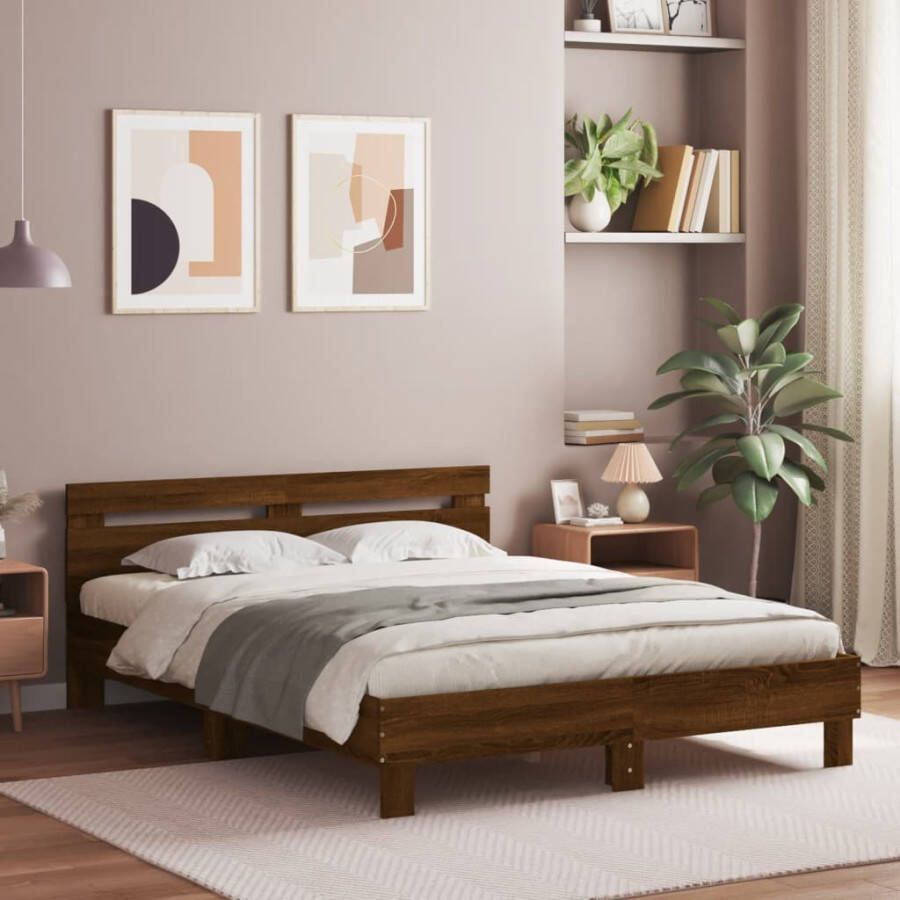 VidaXL -Bedframe-met-hoofdeinde-bruin-eikenkleurig-150x200-cm