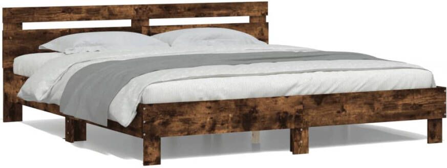 VidaXL -Bedframe-met-hoofdeinde-en-LED-gerookt-eikenkleurig-180x200-cm - Foto 4