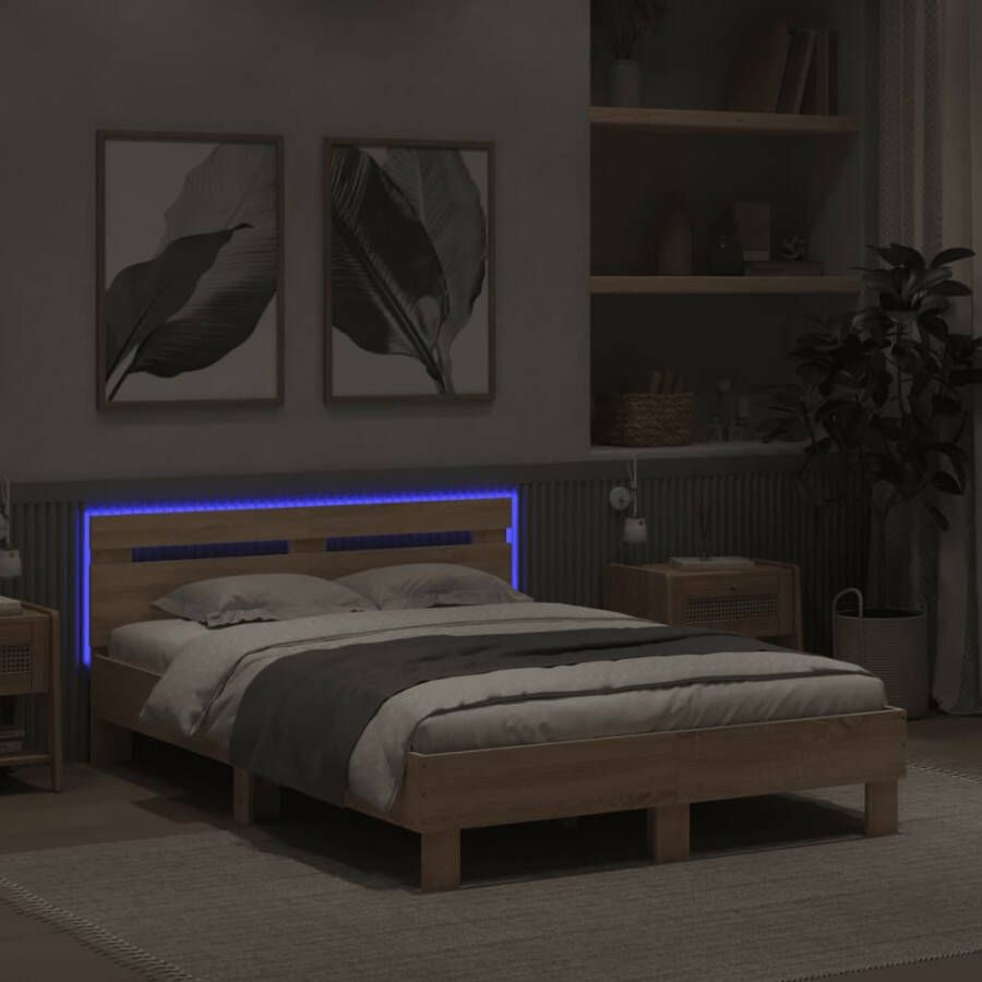VidaXL -Bedframe-met-hoofdeinde-en-LED-sonoma-eikenkleurig-120x200-cm - Foto 2