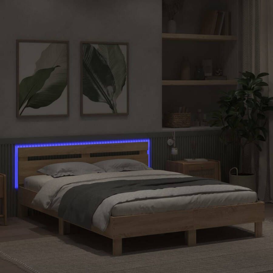 VidaXL -Bedframe-met-hoofdeinde-en-LED-sonoma-eikenkleurig-150x200-cm - Foto 2
