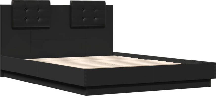 VidaXL -Bedframe-met-hoofdeinde-en-LED-verlichting-zwart-135x190-cm - Foto 3