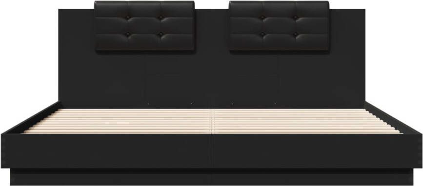 VidaXL -Bedframe-met-hoofdeinde-en-LED-verlichting-zwart-200x200-cm - Foto 2