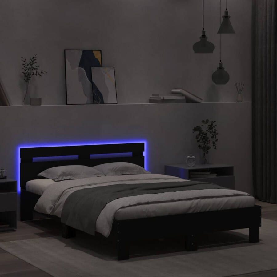 VidaXL -Bedframe-met-hoofdeinde-en-LED-zwart-135x190-cm - Foto 2