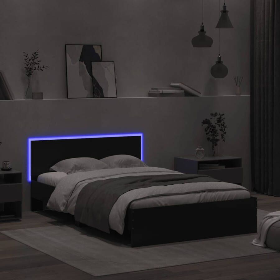 VidaXL -Bedframe-met-hoofdeinde-en-LED-zwart-135x190-cm