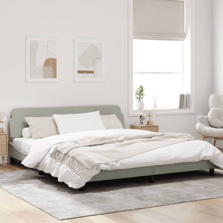 VidaXL -Bedframe-met-hoofdeinde-fluweel-lichtgrijs-180x200-cm